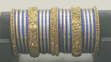 Very Stylish Bollywood Party Wear Stone Studded Full Bangle Set in Blue And Golden.