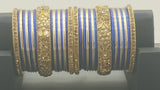 Very Stylish Bollywood Party Wear Stone Studded Full Bangle Set in Blue And Golden.