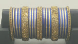 Very Stylish Bollywood Party Wear Stone Studded Full Bangle Set in Blue And Golden.