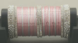 Incredible Bollywood Style Party Wear Full Bangle Set In Pink And Silver.