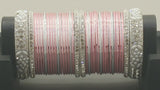 Incredible Bollywood Style Party Wear Full Bangle Set In Pink And Silver.