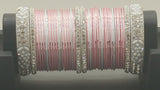 Incredible Bollywood Style Party Wear Full Bangle Set In Pink And Silver.