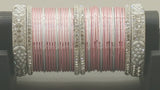 Incredible Bollywood Style Party Wear Full Bangle Set In Pink And Silver.