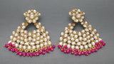 Hot Pink Indian Bollywood Style Beautiful Kundan Pearls Earring Set