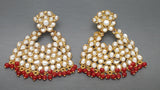 Stylish Red Indian Bollywood Kundan Pearls Earring Set