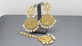 Incredible White Indian Bollywood Kundan Bridal Tikka Earrings Set