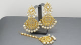 Incredible White Indian Bollywood Kundan Bridal Tikka Earrings Set