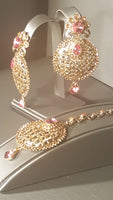 Tikka Earrings Set  Pink And Badge Color Jarkan (Stone)
