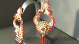 Incredible Indian Red Polki Jarkan Stone and Pearls Earrings Set