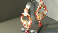 Incredible Indian Red Polki Jarkan Stone and Pearls Earrings Set