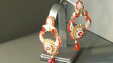 Incredible Indian Red Polki Jarkan Stone and Pearls Earrings Set