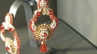 Incredible Indian Red Polki Jarkan Stone and Pearls Earrings Set