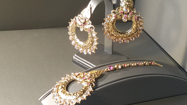 Elegant Bollywood Style Jewellery Chandbali Tikka Earrings Set