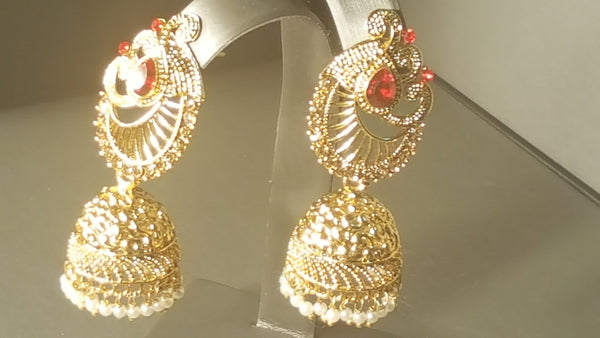 Incredible Indian Jewellery Red Jumka Bali Earrings Set