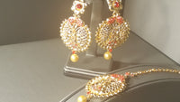 Beautiful Red Polki Jarkan stone And Kundan Earrings Set