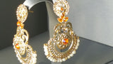 Very Elegant Orange Die Cast Metal With Pearls & Jarkan Tikka Earrings Set.