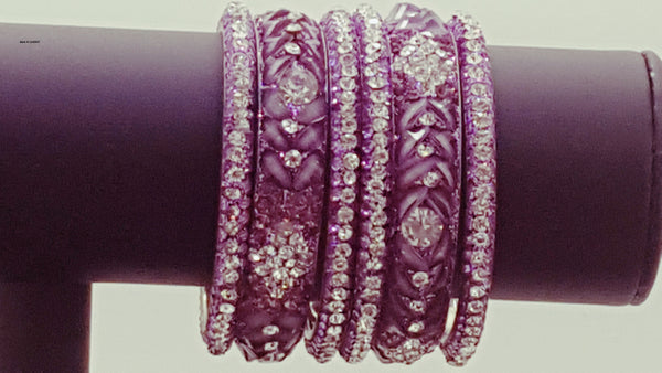 Dazzling Indian Bollywood Party Wear Purple color 6 PCS Bangle (Kangan) Set