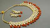 Beautiful Indian Bollywood Jewellery Orange Kundan Pearl Choker Necklace Set.