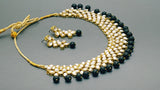 Latest Indian Bollywood Jewellery Black Kundan Pearl Choker Necklace Set.
