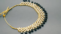 Latest Indian Bollywood Jewellery Black Kundan Pearl Choker Necklace Set.