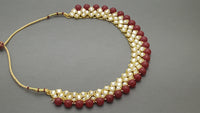 Indian Bollywood Jewellery Designer Pearl Kundan Red Choker Necklace Set.