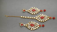 Breathtaking Indian Bollywood Designer Kundan Pearl  Bridal Red Choker Necklace Set.