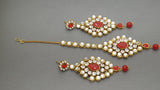 Breathtaking Indian Bollywood Designer Kundan Pearl  Bridal Red Choker Necklace Set.