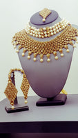 Very Stylish Indian Jewellery Rhinestone Kundan pearl Double choker Necklace Set.