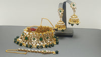 Indian Bollywood Fashion Green Choker Necklace Set.