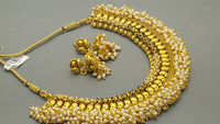 Latest Indian Bollywood Jewellery Gold Plated Pearl Kundan Choker Necklace Set.