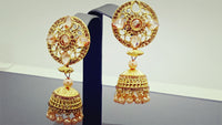 Indian Designer Bollywood Jewellery kundan Pearl Rose Gold Plated Jhumka Earrings Set.