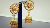 Indian Designer Bollywood Jewellery kundan Pearl Rose Gold Plated Jhumka Earrings Set.