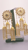 Indian Designer Bollywood  Jewellery Kundan Pearl Gold Tone Stud Hanging Earrings Set