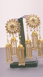 Indian Designer Bollywood  Jewellery Kundan Pearl Gold Tone Stud Hanging Earrings Set