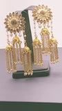 Indian Bollywood Jewellery Kundan Pearl Gold Tone Stud Hanging Earrings Set.
