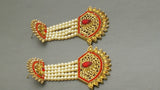 Indian Bollywood Jewellery Party Wear Kundan Pearl Beaded Red Earring set.
