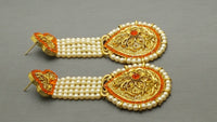 Indian Bollywood Jewellery Party Wear Kundan Pearl Beaded Orange Earring Set.