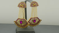 Latest Indian Bollywood Jewellery Kundan Pearl Beaded Purple Earring Set.