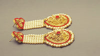 Stunning Red Indian Bollywood Jewellery Kundan Pearl Beaded Earring Set.