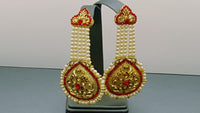 Stunning Red Indian Bollywood Jewellery Kundan Pearl Beaded Earring Set.