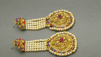 Beautiful Indian Bollywood Jewellery Kundan Pearl Beaded Multi-color Earring Set.