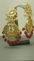 Fabulous Indian Bollywood Jewellery Red Kundan Beaded Earring Set.