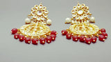 Fabulous Indian Bollywood Jewellery Red Kundan Beaded Earring Set.