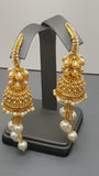 New Indian Bollywood jewellery Pearl Gold Plated Jhumka Bali Earring Set.