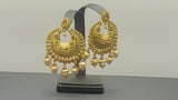 Ishar Designer Latest Kundan Pearl Chand Bali Earring Set