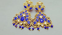 Indian Bollywood Blue Kundan Rhinestone Earrings Set.