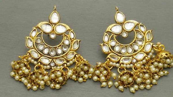 Indian Bollywood Kundan Pearls Beaded Hangings Earrings
