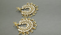 Isher Designer Very Trendy Kundan Pearl Beaded Chand Bali Earring Set.