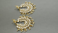 Isher Designer Very Trendy Kundan Pearl Beaded Chand Bali Earring Set.