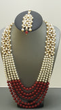 Indian Bollywood stylish Red And White 5 Layer Pearl & Kundan Rani Har Necklace Set